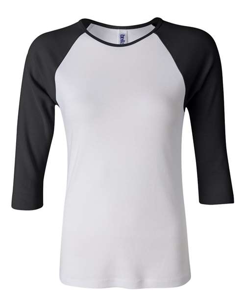 Women’s 1X1 Baby Rib Raglan Three-Quarter Sleeve Tee - Front - B54806503