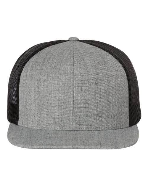 Wool Blend Flat Bill Trucker Cap - Front - B09195090