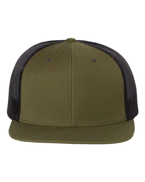 Wool Blend Flat Bill Trucker Cap - Front - B09195540