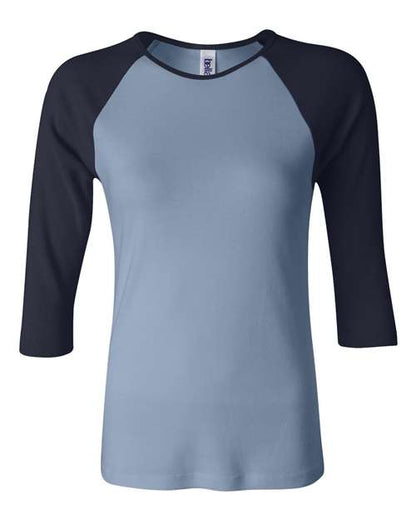 Women’s 1X1 Baby Rib Raglan Three-Quarter Sleeve Tee - Front - B54806264