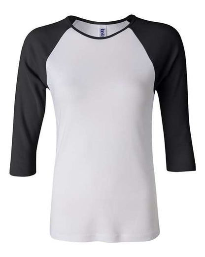 Women’s 1X1 Baby Rib Raglan Three-Quarter Sleeve Tee - Front - B54806503