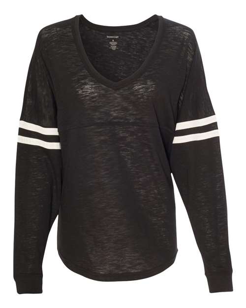 Women’s Slub Jersey Varsitee V-Neck Long Sleeve T-Shirt - Front - B52003503