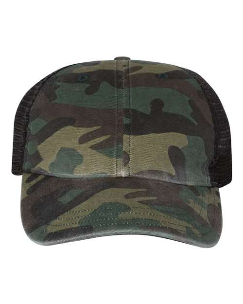 Garment Washed Printed Trucker Cap - Front - B49295540