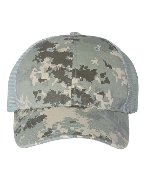 Garment Washed Printed Trucker Cap - Front - B49295640