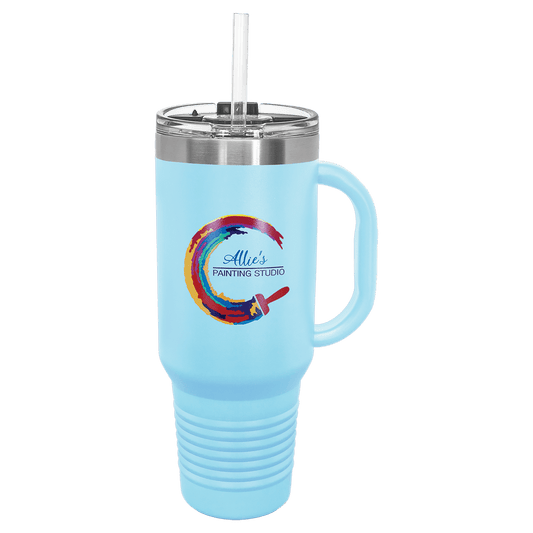 Polar Camel 40 oz. Light Blue Travel Mug with Handle, Straw Included