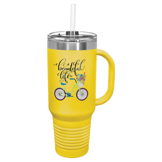 Polar Camel 40 oz. Yellow Travel Mug with Handle, Straw Included